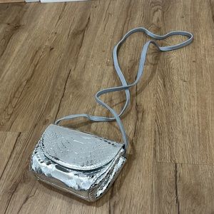 CARLOS FALCHI Leather Mini Crossbody Bag Clutch Silver NWOT Snakeskin Embossed